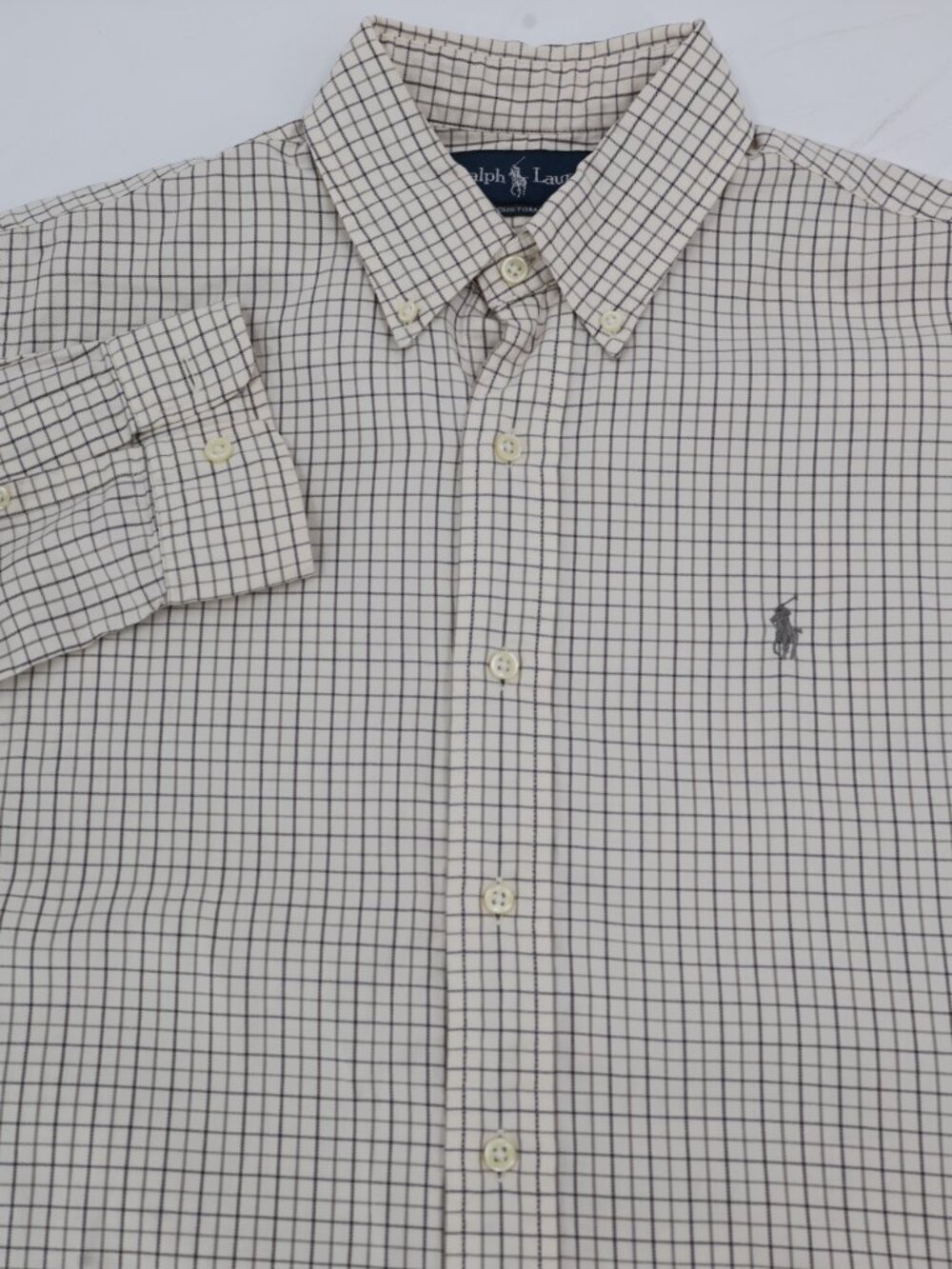 Ralph Lauren Shirt Men's Medium Cotton Check Long Sleeve Custom Fit Button Down
